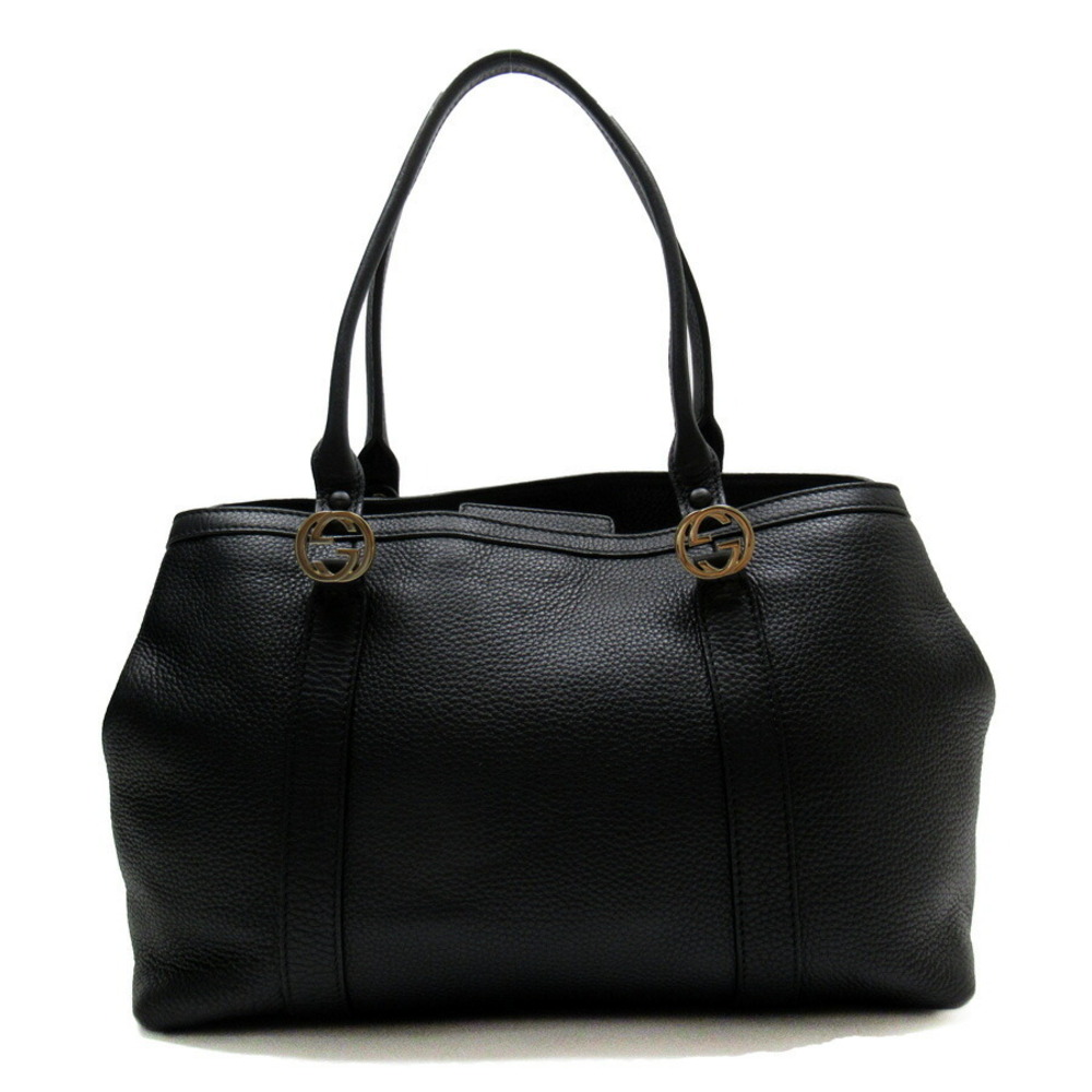Gucci Double GG Shoulder Bag Tote Black Leather